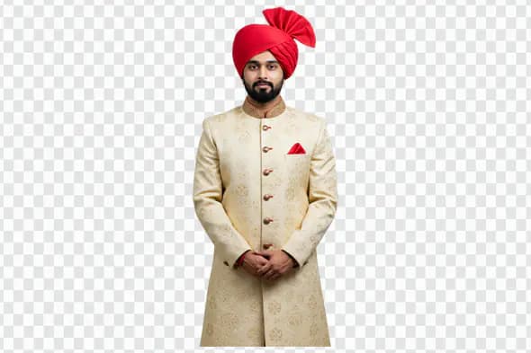 Regal Indian Groom in Beige Sherwani PNG Clipart