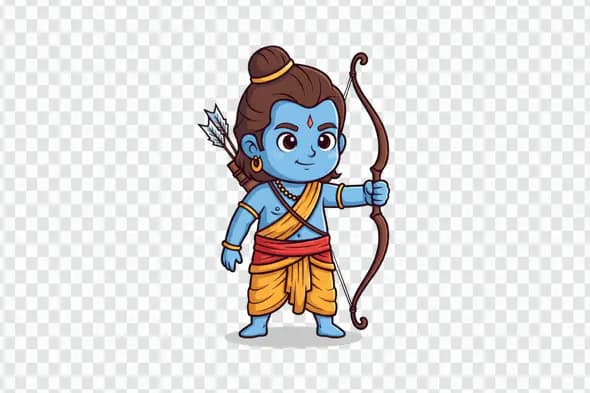 Cute Cartoon Lord Rama Character Holding Bow Arrow
