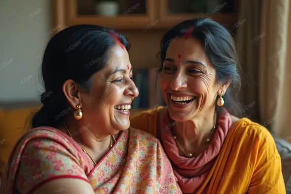 Joyful Friendship in Traditional Indian Attire