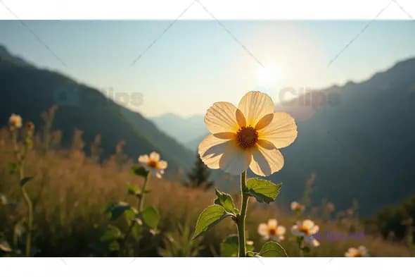 Yellow Flower in Mountain Sunset