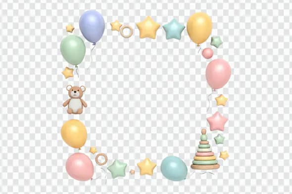 Whimsical Baby Toys Birthday Frame PNG Clipart