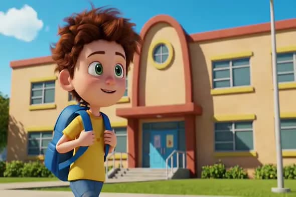 Animated Student's First Day at School