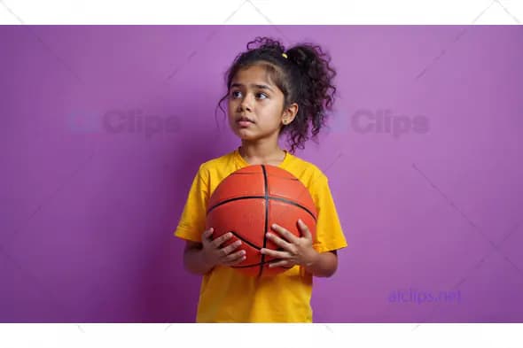 Curious Girl Holding Basketball