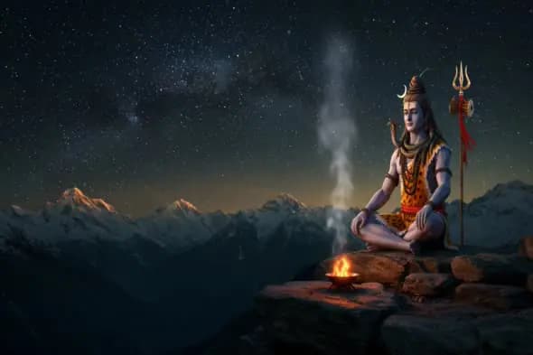 Lord Shiva Meditating in the Himalayas Under Starry Sky