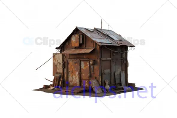 3D Weathered Rusty Shack with Scrap Elements