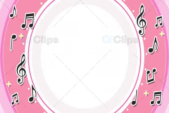 Musical Notes Pink Background with Circular Frame