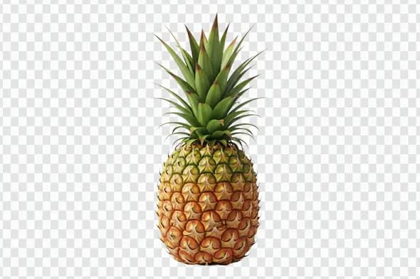 Fresh Ripe Tropical Pineapple with Green Leaves PNG