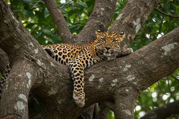Regal Leopard Lounging in Tree