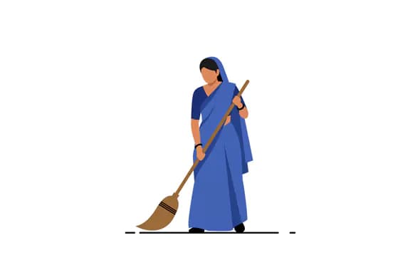 Blue Sari Sweeping Figure