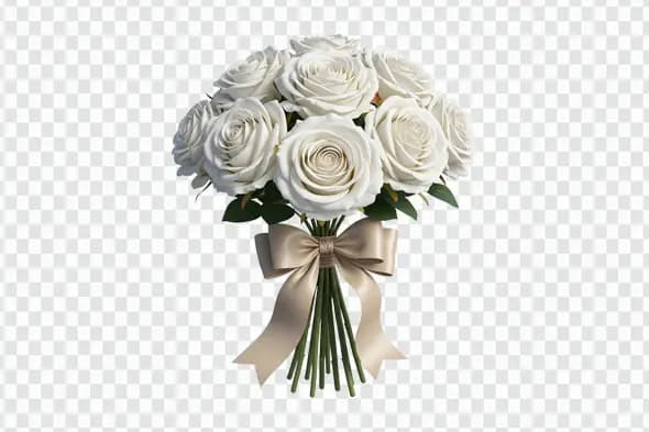 Elegant White Rose Bouquet with Champagne Ribbon Clipart PNG