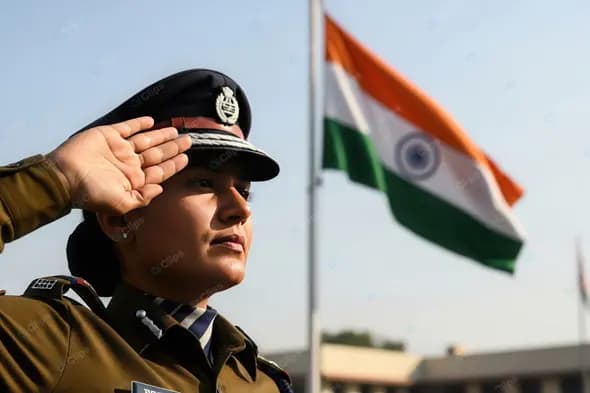 Proud Indian Policewoman Saluting the Tricolour