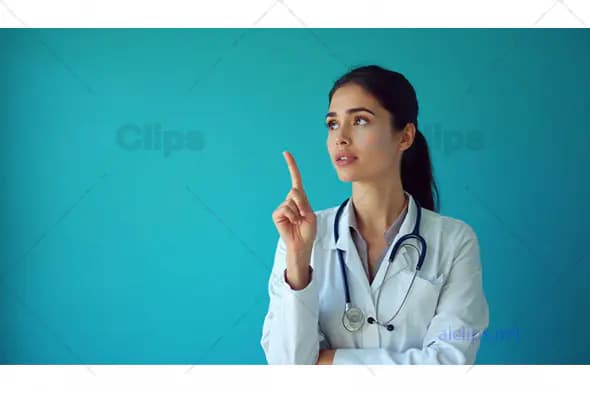 Female Doctor Pointing Up