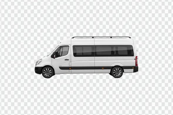 White Commercial Passenger Minivan with Roof Rack PNG