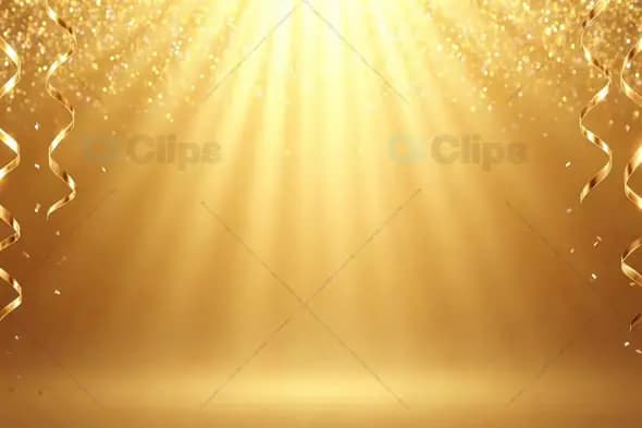 Golden Ribbons and Sparkling Confetti on Radiant Background 1