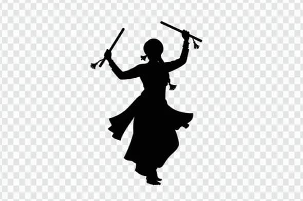 Silhouette of Woman Dancing with Dandiya Sticks PNG