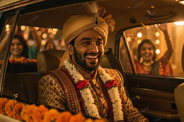 Joyous Groom's Wedding Departure