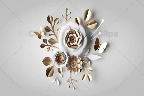 Elegant 3D Floral Bouquet with Gold Accents