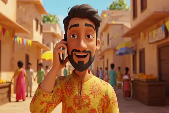 Animated Indian Street Scene with Smiling Caller