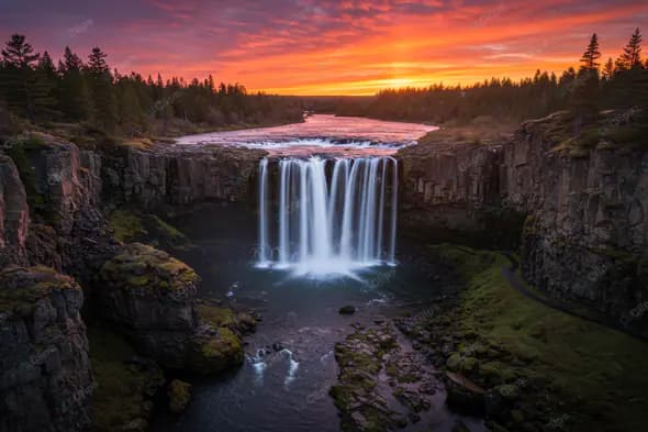Majestic Waterfall Sunset