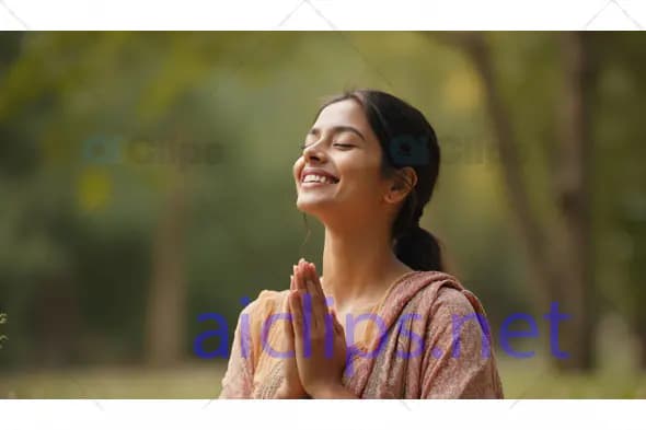 Young Woman in Namaste Pose Outdoors