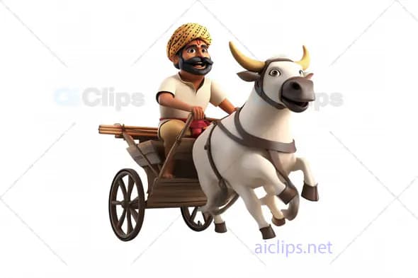 3D Indian Farmer Avatar with Bullock Cart