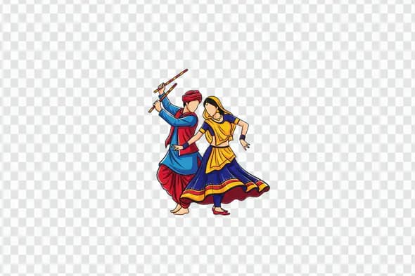 Colorful Indian Dandiya Dance Couple Clipart PNG