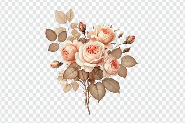 Vintage Peach Rose Bouquet PNG Clipart