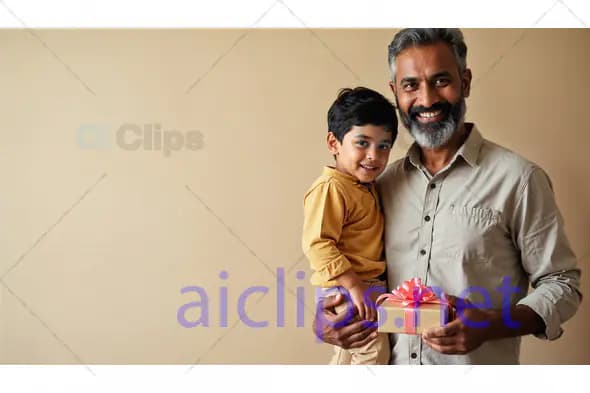 Father and Son with Gift Box