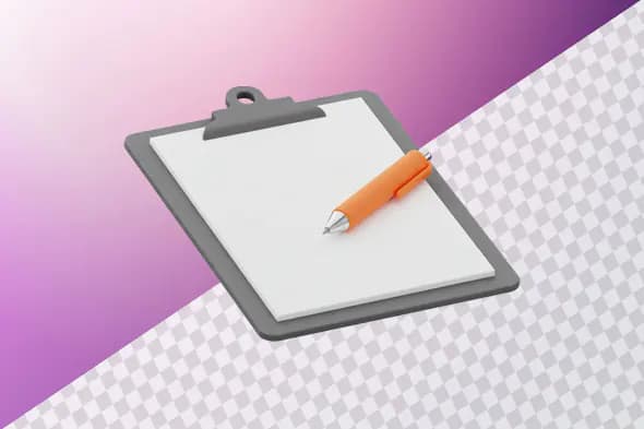 Clipboard with blank paper and orange pen