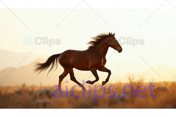 Wild Horse Running in Desert