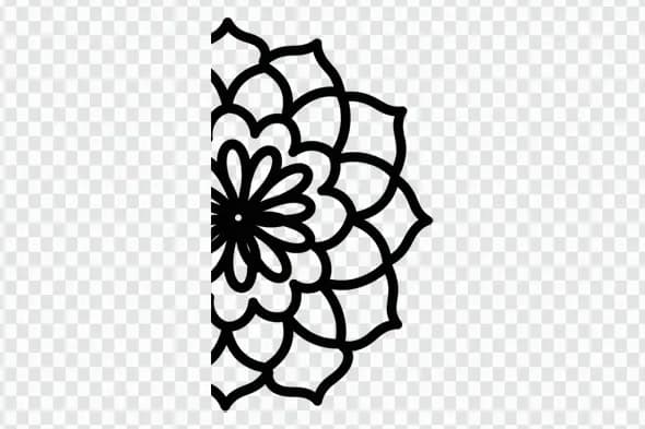 Elegant Black Floral Half Mandala Line Art Clipart