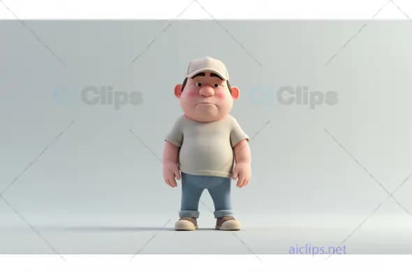 3D Cartoon Character of a Sad Boy Wearing a Cap and Casual Clothes
