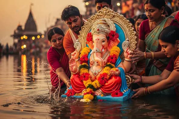 Ganesha Immersion Ritual at Dusk