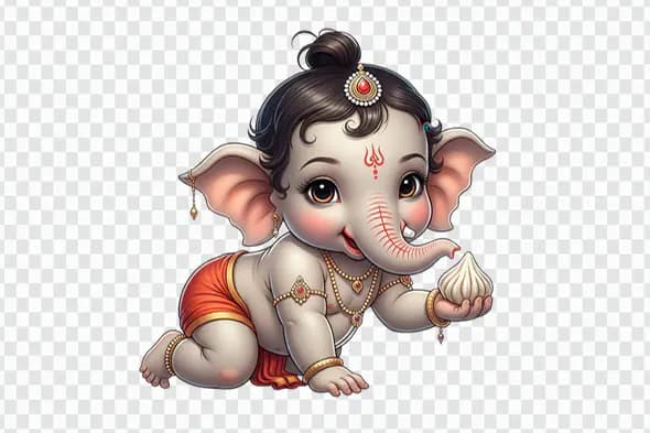 Adorable Baby Ganesha with Modak Sweet PNG