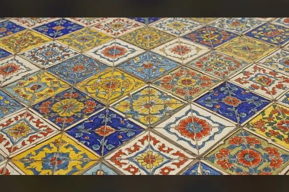 Colorful Geometric Mosaic Tiles | Traditional Hand-Painted Pattern Design
