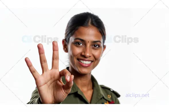 Young Indian Army Woman Giving OK Gesture