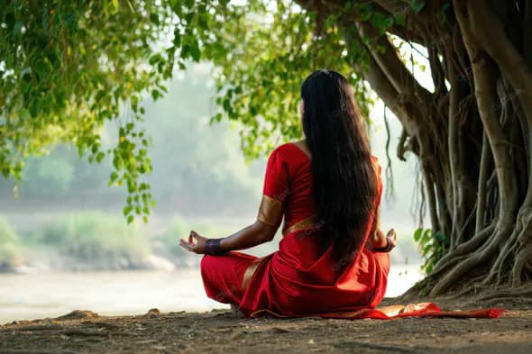 Enhanced Tranquil Meditation by the Banyan Tree
