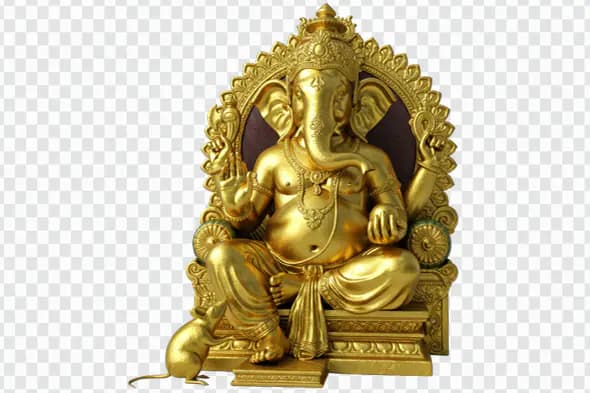 Ornate Golden Ganesha Statue on Throne PNG