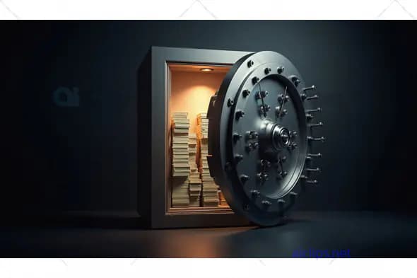 Open Bank Vault with Stacks of Cash Inside