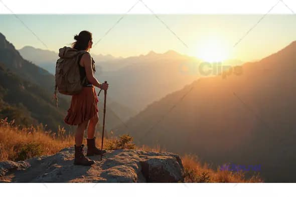 Female Hiker Watching Mountain Sunrise
