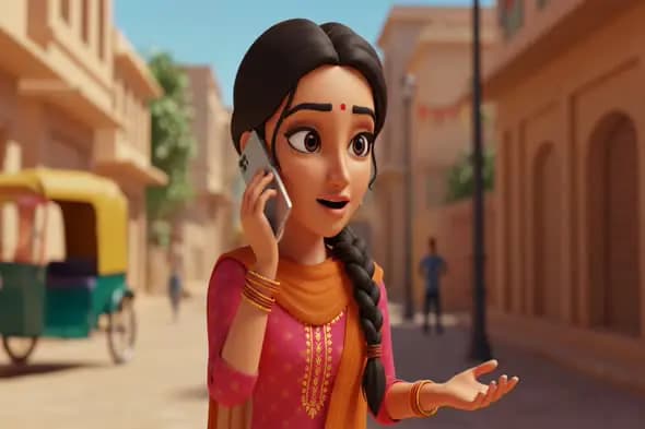 Animated Indian Woman on Phone