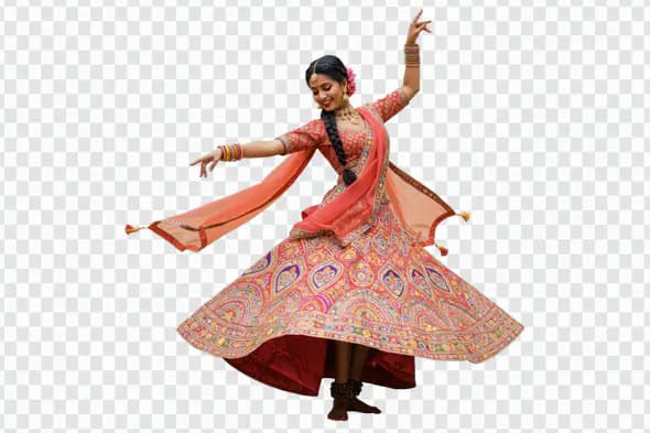 Graceful Indian Dancer in Ornate Lehenga PNG