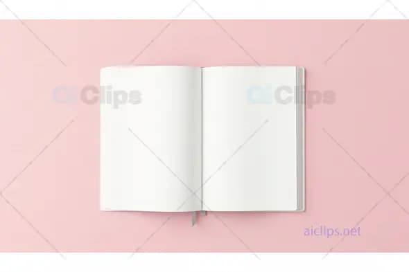 Open Blank Notebook with Ribbon on Pink Background