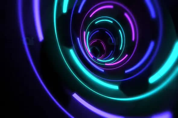 Futuristic Neon Tunnel with Rotating Blue and Purple Lights