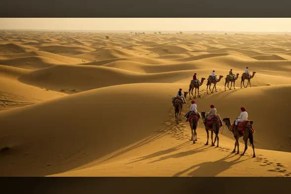 Camel Caravan Traversing the Rolling Dunes of the Thar Desert