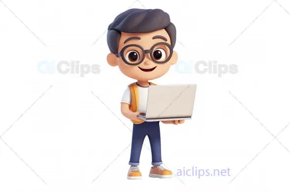 3D Male Student Avatar with Laptop