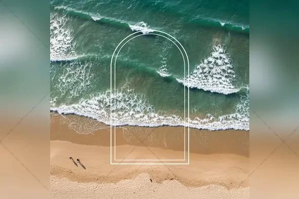 Aerial Beach Mockup with Minimalist Arch Overlay