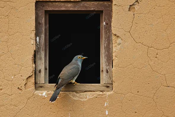 Rustic Window Perch: Bird in Frame
