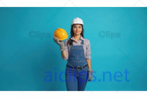 Female Construction Worker Holding Safety Helmet