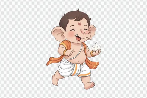 Joyful Baby Ganesha Dancing with Modak PNG